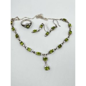 Natural Peridot Gemstone 925 sterling silver Handmade necklace Set Earning Ring